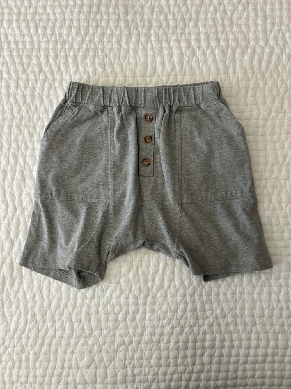 The Simple Folk Light Gray Knit Elastic Waist Shorts with Button Detail